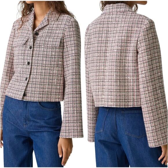 Theory Tweed Blazer Jacket 14 Pink Quiet Luxury Elegant Old Money Blair Waldorf - Picture 8 of 8